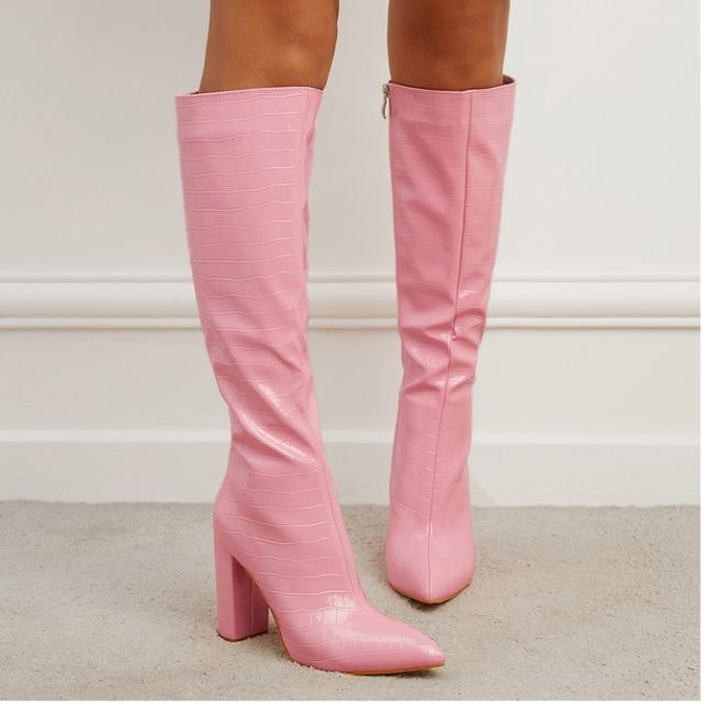 Niuna-Pointed Block Heel Knee High Boots