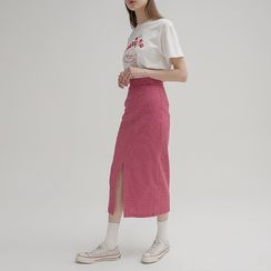 NAIN - Slit-Front Checked Long Skirt