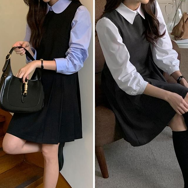 MIKIGA-Plain Mini Pinafore Dress