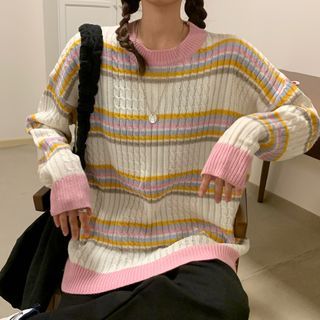 striped cable knit sweater