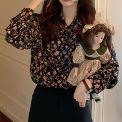 monroll - Long-Sleeve Floral Print Chiffon Shirt / Spaghetti Strap Knit Top monroll - Long-Sleeve Floral Print Chiffon Shirt / Spaghetti Strap Knit Top