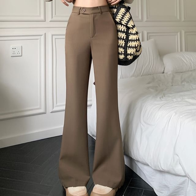 monroll-High Waist Plain Flared Slacks