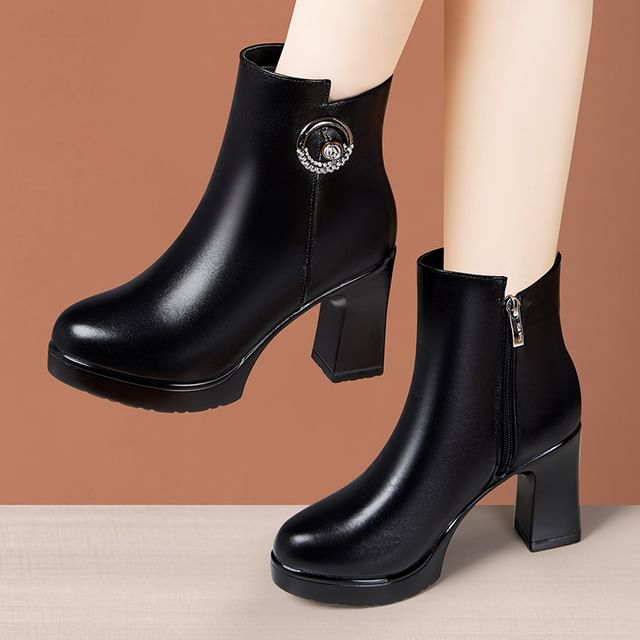 Freesia-Platform Zip Block Heel Short Boots