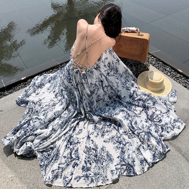 backless wrap dress Ruched Backless Halter Long Prom Dress with Slit Navy / Large