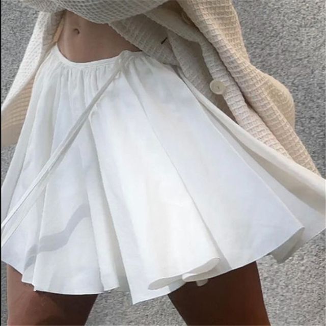 Asiris-Mid Rise Plain Tie-Up Mini A-Line Skirt
