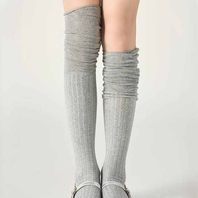 Mimiyu-Plain Over The Knee Socks Set