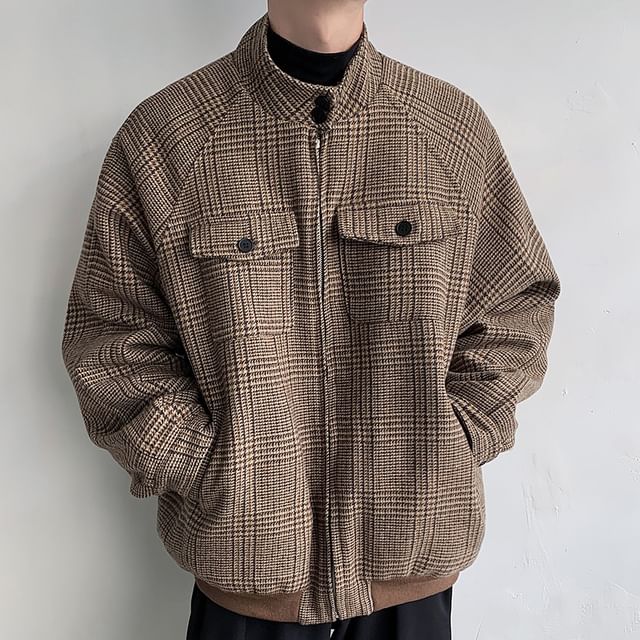 Kimeya-Plaid Pocket Detail Zip Jacket