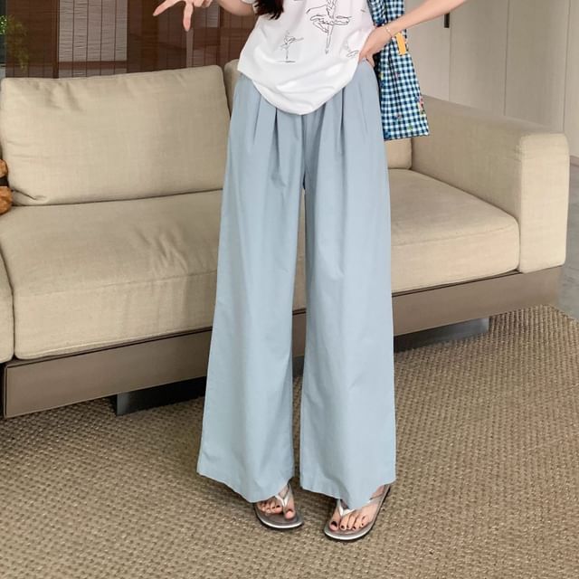 Dovitade-High Waist Plain Wide Leg Pants