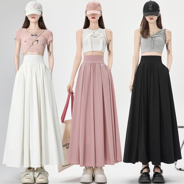 Daybreak-High Rise Plain Maxi A-Line Skirt
