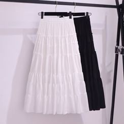 Gray House - Tiered A-Line Midi Skirt Gray House - Tiered A-Line Midi Skirt