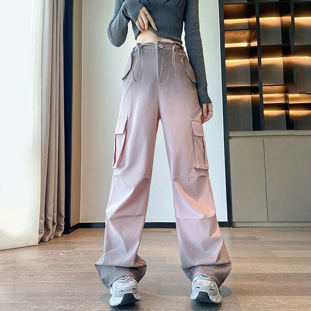 Acoustic Rain-High Waist Gradient Baggy Cargo Pants