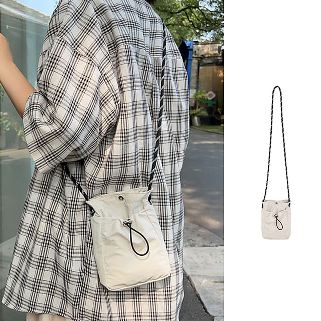 Bolso-Plain Drawstring Nylon Crossbody Bag