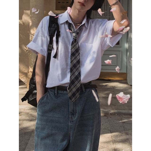 MRCYC-Plain Short-Sleeve Loose Shirt