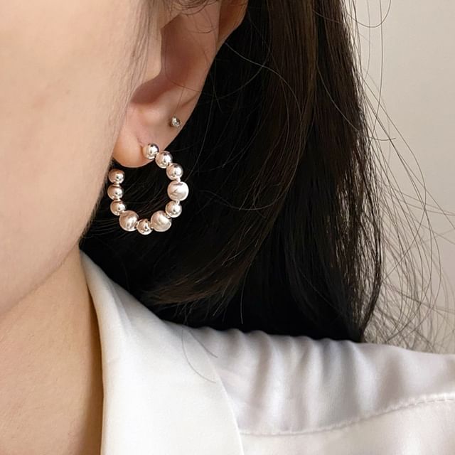 Panda Dama-Brushed Alloy Bead Open Hoop Earring
