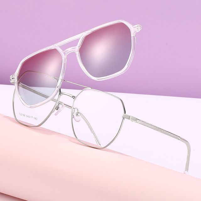 Aisyi Square Glasses with Snap On Sunglasses YesStyle