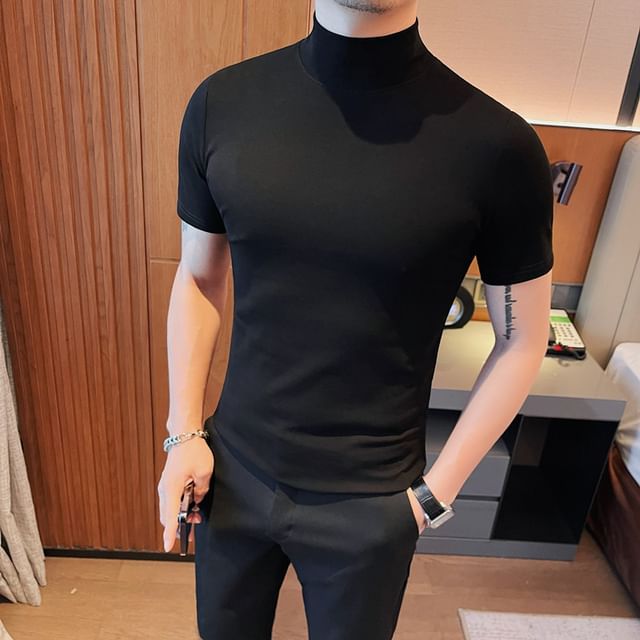 Blueforce-Short-Sleeve High Neck Plain T-Shirt