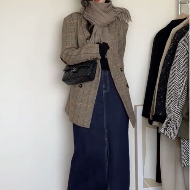 Everose-Plaid Double-Breasted Blazer