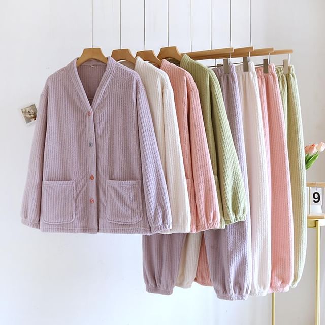 Dazzli-Pajama Set V-Neck Jacket Harem Pants