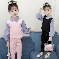 Qin Qin - Set: Collared Pullover + Straight-Cut Pants Qin Qin - Set: Collared Pullover + Straight-Cut Pants