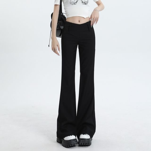 Denimot-Low Waist Plain Flared Slacks Various Designs