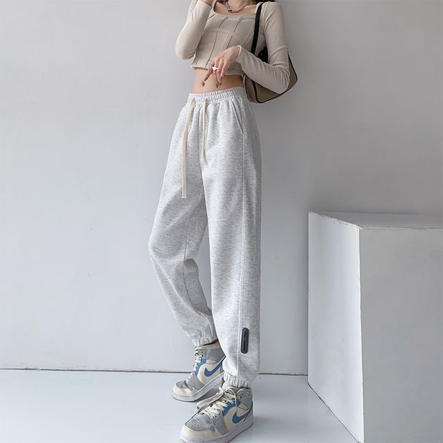 evanesce-Gathered Cuff High-Waist Wide-Leg Drawstring Plain Sweatpants Various Designs
