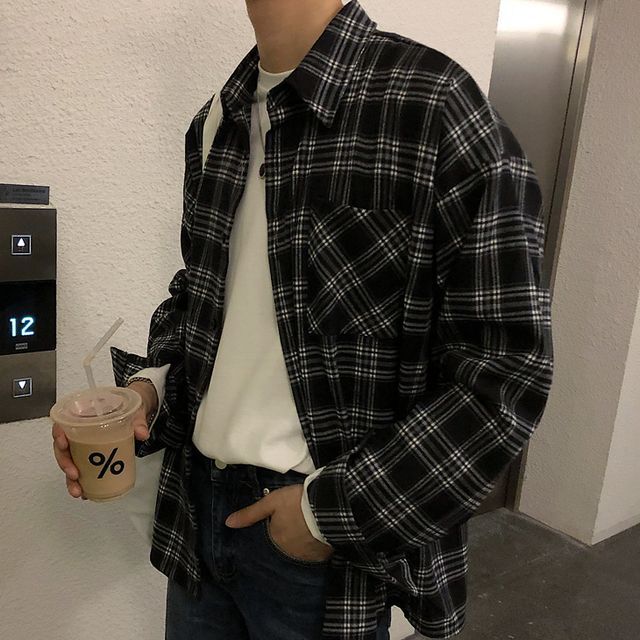 Nightbell-Button-Up Plaid Shirt