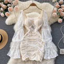 Lucuna - Long-Sleeve Lace Mini Sheath Dress
