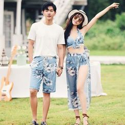 Salanghae - Couple Matching Print Swim Shorts / Set: Floral Print Bikini + Swim Skirt Salanghae - Couple Matching Print Swim Shorts / Set: Floral Print Bikini + Swim Skirt