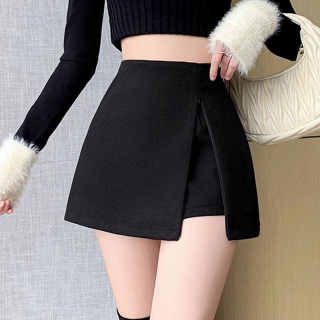 Dragan Pulse-High Waist Plain Mini A-Line Skorts
