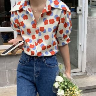 Kneta-Short-Sleeve Floral Print Shirt Skirt