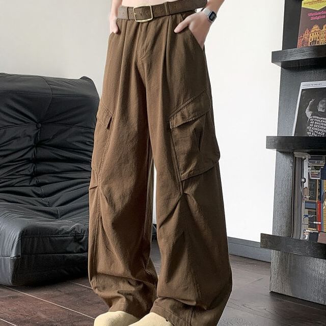 VEAZ-Low Rise Plain Wide Leg Cargo Pants