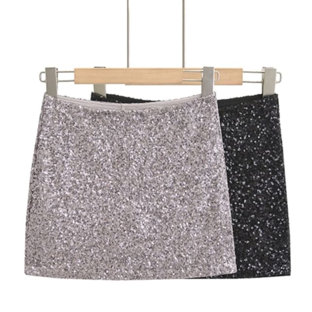 Ulark-High Rise Sequined Mini Pencil Skirt
