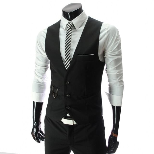 YIKES-Plain Single-Breasted Vest