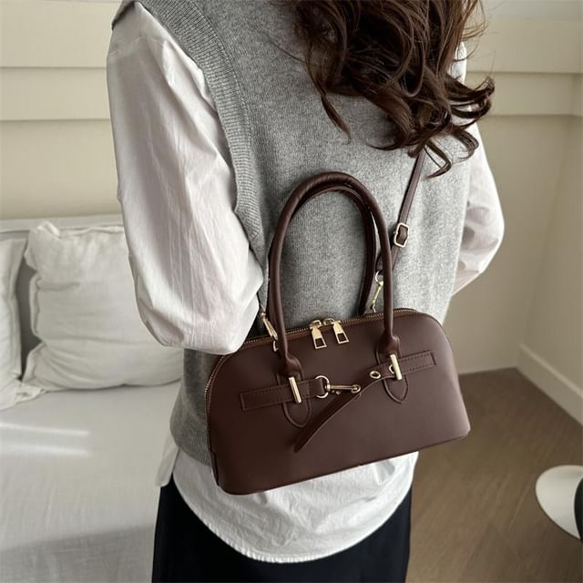 Indenis-Buckled Faux Leather Shoulder Bag
