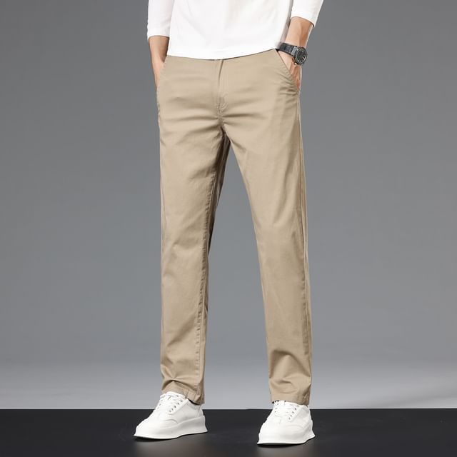 Denimic-Mid Rise Plain Tapered Pants