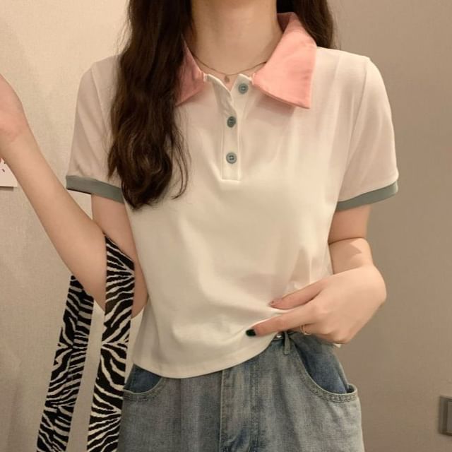 Sisyphi-Short-Sleeve Color Block Polo Shirt
