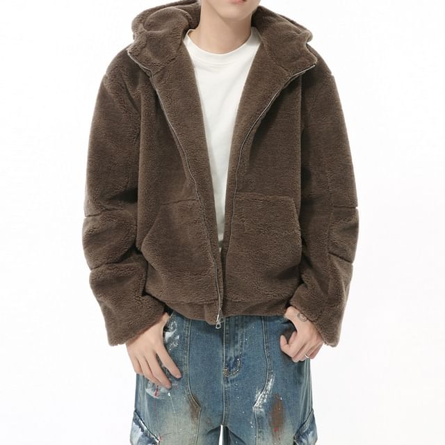 FAERIS-Fluffy Hooded Zip Jacket
