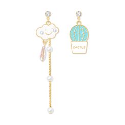 Cv Plus Design - Nicht passender Strass Faux Pearl Cactus & Cloud Dangle Ohrring Cv Plus Design - Nicht passender Strass Faux Pearl Cactus & Cloud Dangle Ohrring