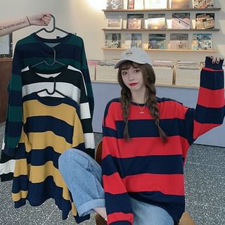 Racoon - Round Neck Striped Sweatshirt | YesStyle