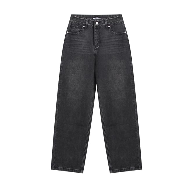 Colada-Mid Waist Washed Straight Leg Jeans