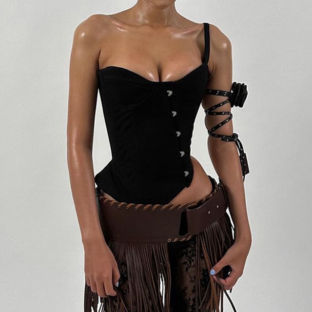 Honet-Asymmetrical Hook Eye Camisole Top