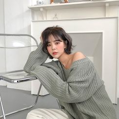 MERONGSHOP - Raglan Boxy Rib-Knit Top MERONGSHOP - Raglan Boxy Rib-Knit Top