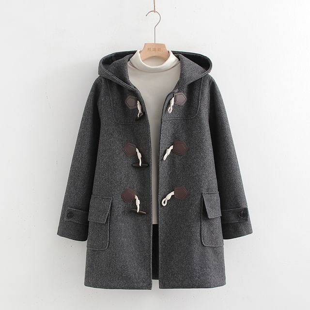 PANDAGO-Hooded Plain Toggle Duffle Coat