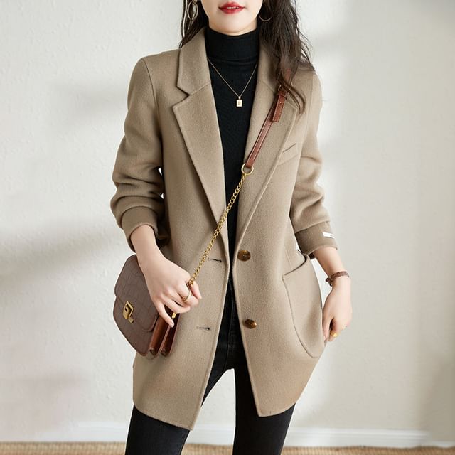 Jeonseon-Notch Lapel Plain Single-Breasted Coat