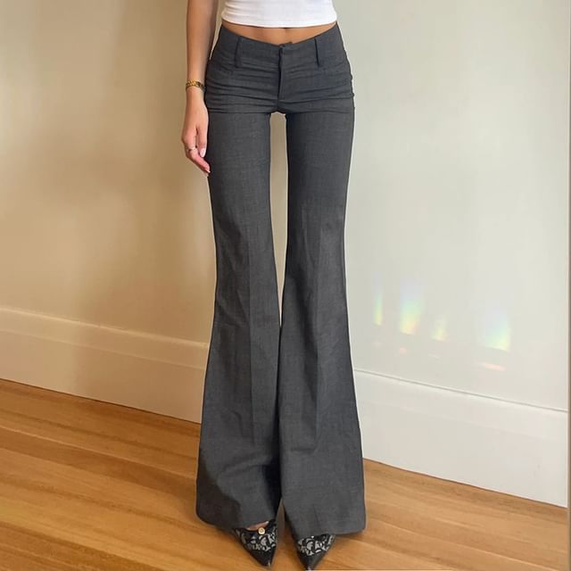 Puffie - Mid Rise Plain Flared Slacks | YesStyle