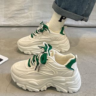 Sleeko-Mesh Panel Lace-Up Platform Sneakers