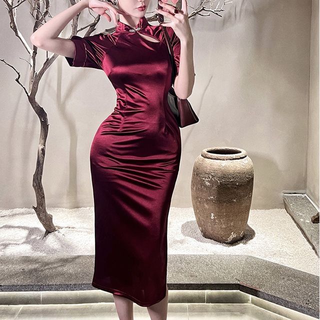 Mini Dress Midi Satin Bodycon Dress White Rainies Short-Sleeve