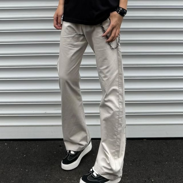 DragonRoad-Mid Rise Plain Loose Fit Pants