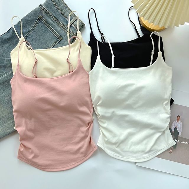 DIYI-Plain Ruched Padded Camisole Top