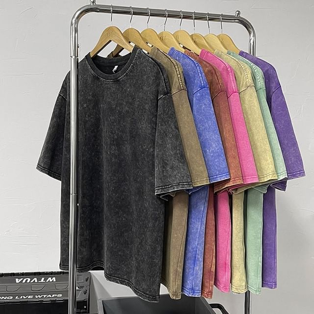 WidoWilder-Short Sleeve Round Neck Washed T-Shirt